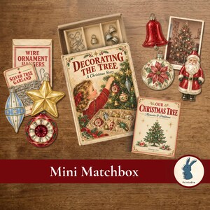 Mini-luciferdoosje printbaar junk journal, vintage kerst met mini-boekje en decoratieve ephemera