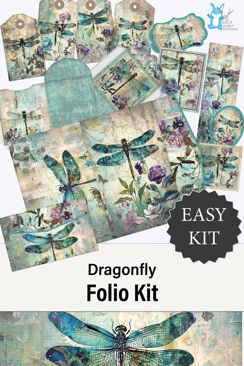 Junk Journal Folio Dragonfly Teal + Purple, Junk Journal Kit, Ephemera ...