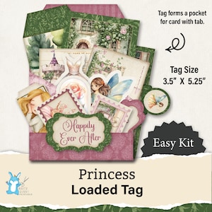 Loaded Tag, Taschenanhänger, Prinzessin, Märchen, Rosa + Grün, Papiermodell, Kinder, Easy Kit, Junk Journal + Scrapbook, Digital, JJ0113