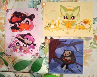 Print A5 pokemon, rowlet, sprigatito, starly, chonky, cute, fanart
