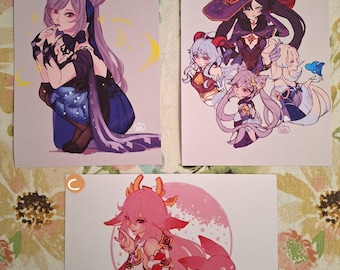 Genshin Impact Print · Mona, Ganyu, Kokomi, Keqing, Yae Miko · Genshin impact Print fanart