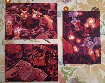 Print featuring bat, gerbil, squirrel, mushrooms, witch, witchcore, forest, autumn, drawtober, halloween · original art