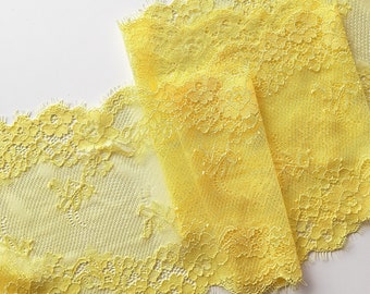 yellow eyelash stretch lace trim for sewing lingerie, scalloped lace for bra making