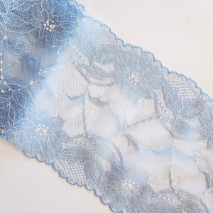 blue/white stretch lace trim with lurex, elastic lace for lingerie and bra making