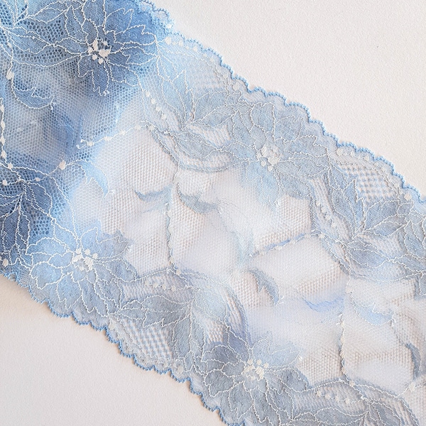 blue/white stretch lace trim with lurex, elastic lace for lingerie and bra making