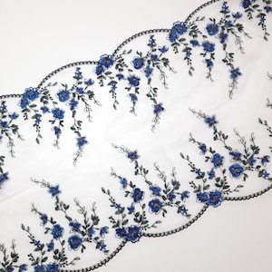 embroidered lace trim for sewing lingerie, blue/white/green/black floral tulle lace for bra making