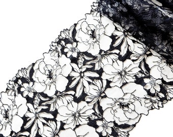 floral embroidered tulle lace trim for sewing lingerie, soft black lace for bra making