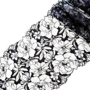 floral embroidered tulle lace trim for sewing lingerie, soft black lace for bra making