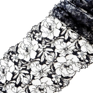 floral embroidered tulle lace trim for sewing lingerie, soft black lace for bra making image 2