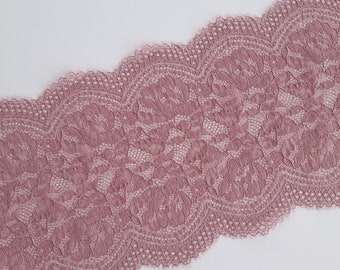 dusty pink elastic eyelash lace trim for bra making, scalloped stretch lace fabric for lingerie
