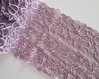 embroidered soft lilac lace, embroidered floral lace trim for bra making, lace for lingerie