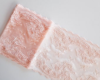 stretch lace trim light peach for sewing lingerie, floral lace for bra making