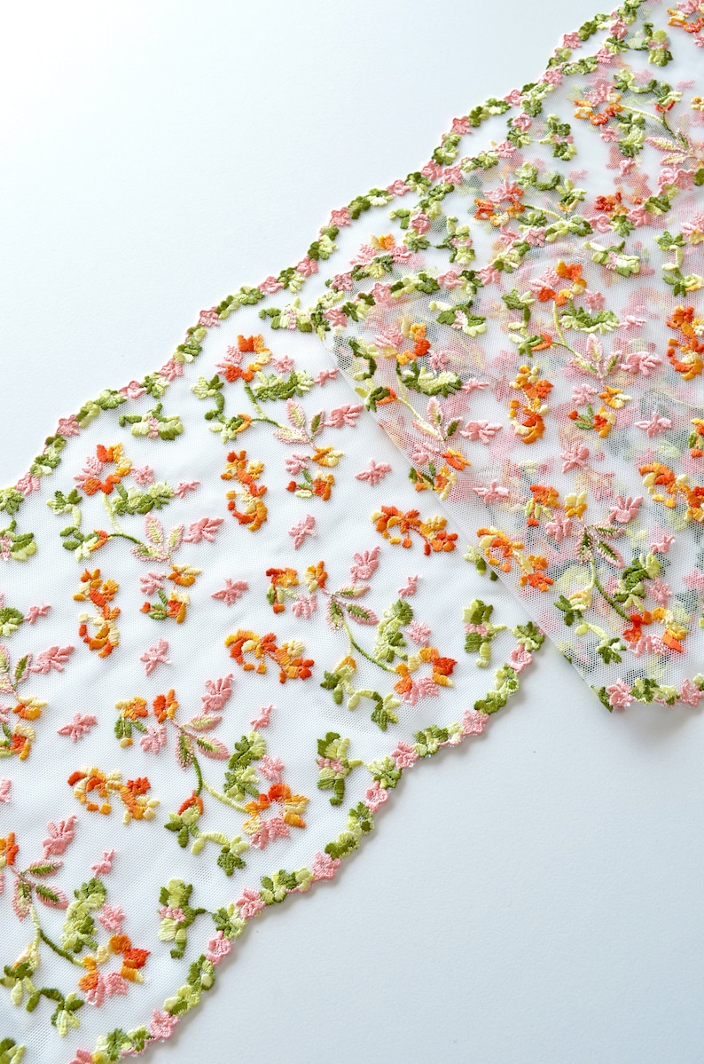 pizzo di tulle ricamato floreale per cucire lingerie, finiture in pizzo rosa/verde/giallo/arancione/bianco per realizzare reggiseni immagine 2