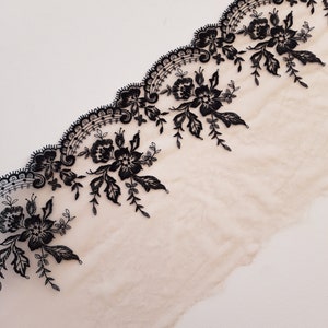 2m mirrored set nude/black embroidered voile lace trim for sewing underwear, floral embroidered lace for bra making