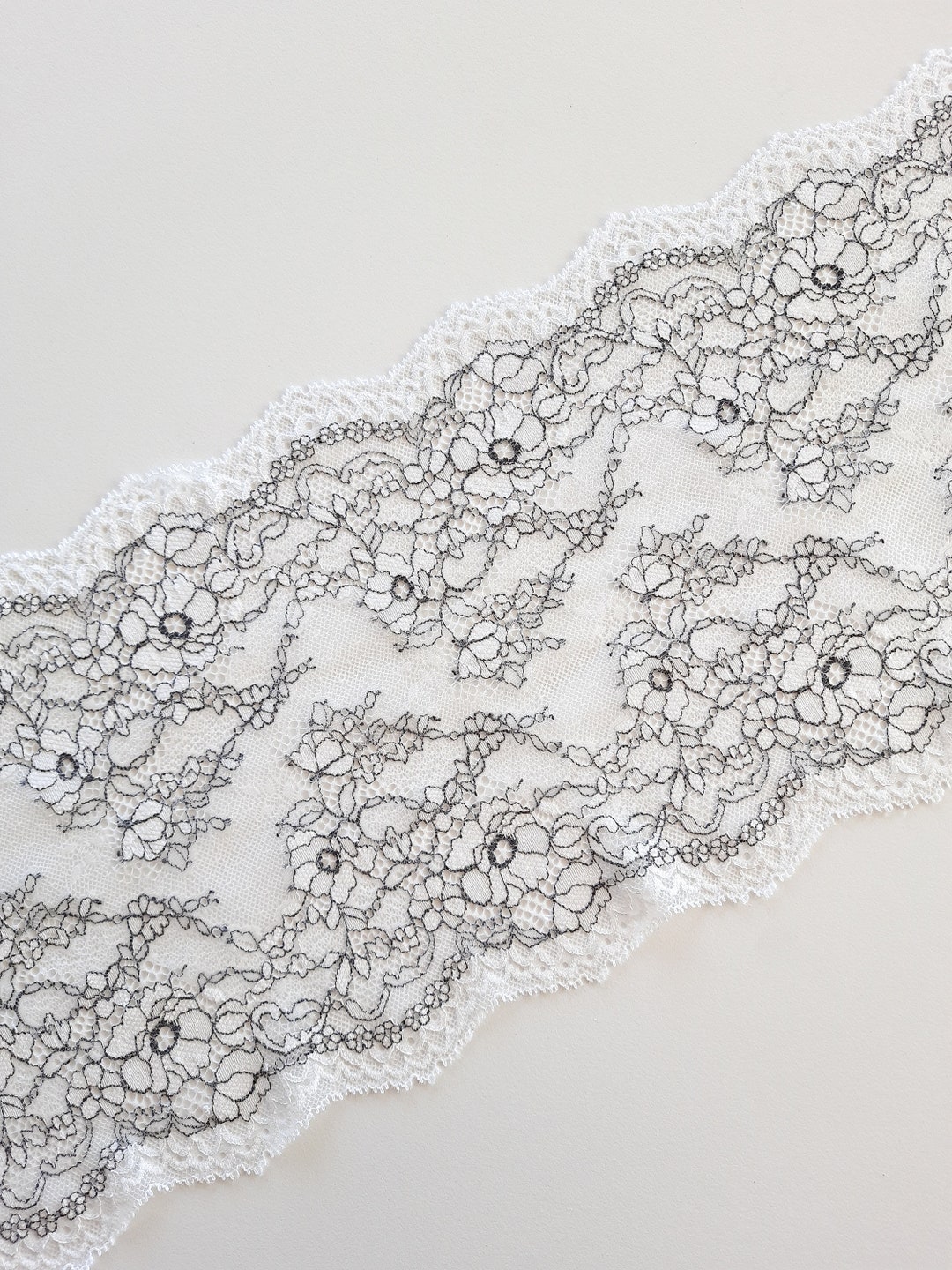 White/black Stretch Lace Trim for Bra Making, Floral Elastic Lace for