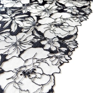 floral embroidered tulle lace trim for sewing lingerie, soft black lace for bra making image 3