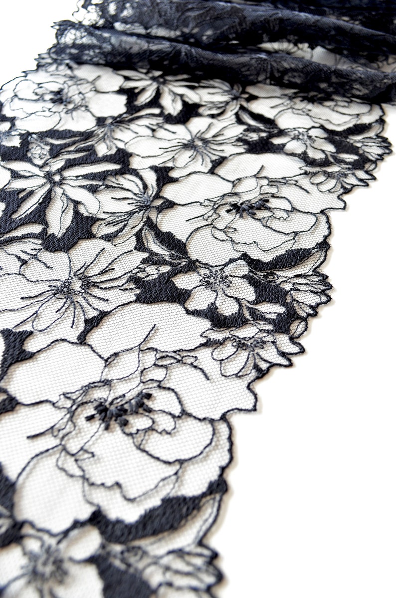 floral embroidered tulle lace trim for sewing lingerie, soft black lace for bra making image 3