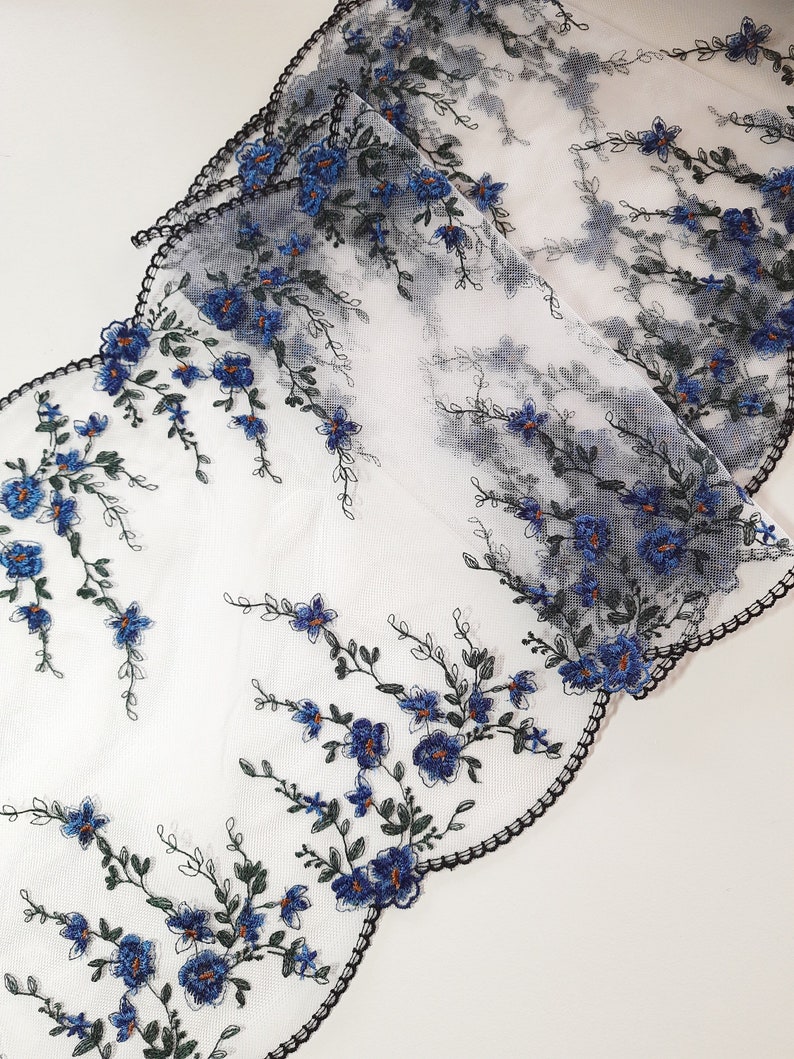 bordure en dentelle brodée pour coudre de la lingerie, dentelle de tulle floral bleu/blanc/vert/noir pour la fabrication de soutiens-gorge image 2