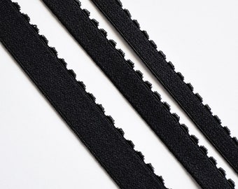 2 meters in sizes 10/12/15mm black edge picot plush elastic for bra underband, Elastic for lingerie sewing