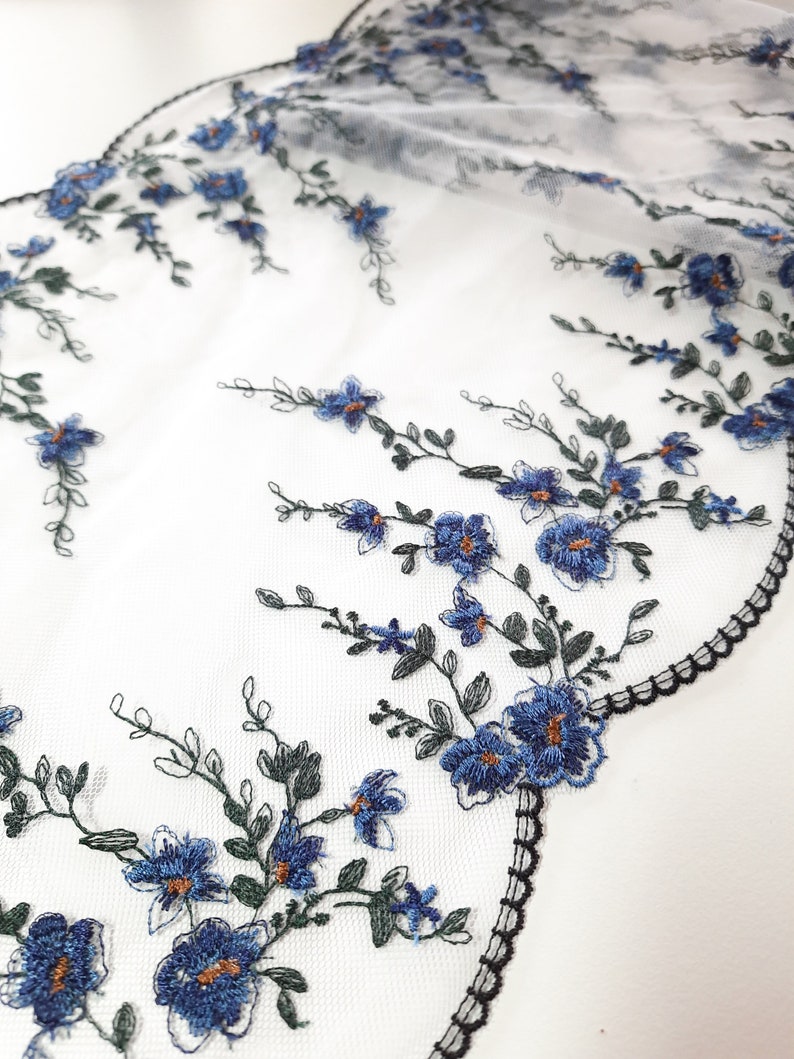 bordure en dentelle brodée pour coudre de la lingerie, dentelle de tulle floral bleu/blanc/vert/noir pour la fabrication de soutiens-gorge image 3