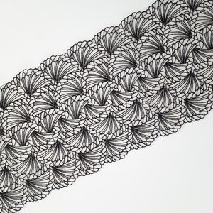black/nude embroidery with geometric pattern, embroidered tulle lace trim for bra making, lace for lingerie