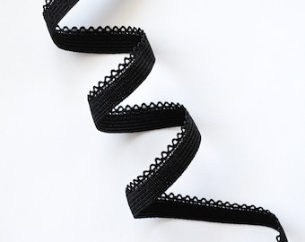 Elastico per mutandine con bordo a picot nero da 2 metri, misura 10 mm, elastico per lingerie