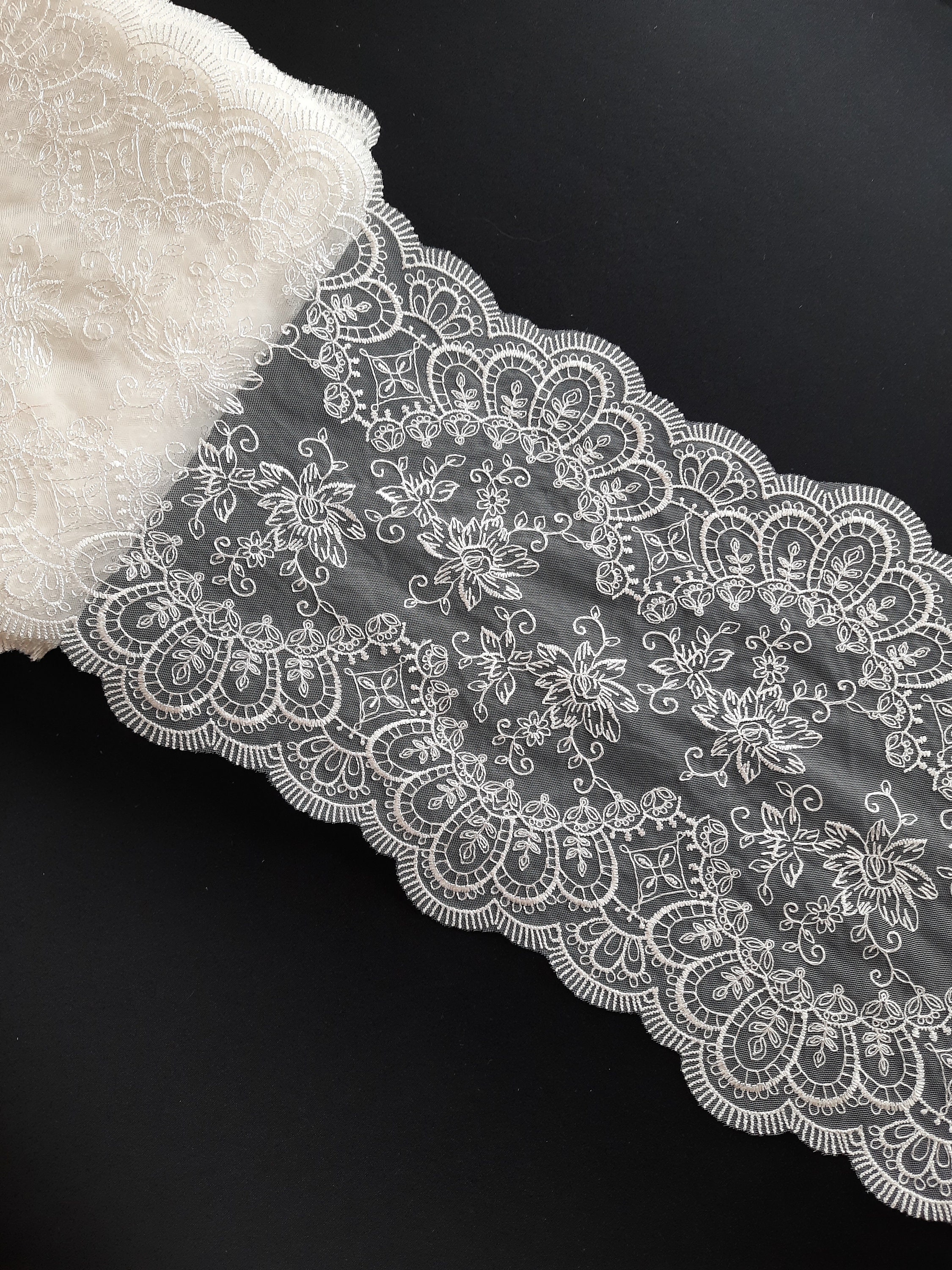 embroidered tulle lace trim for bra making, white embroidery for sewing lingerie