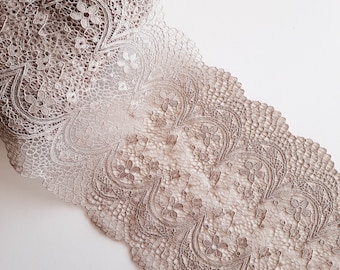beige stretch lace trim for sewing, elastic lace for lingerie and bra making, bridal lace