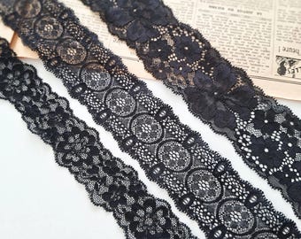Black Stretch Lace Trim for Lingerie Sewing, Narrow Elastic Lace Ribbon