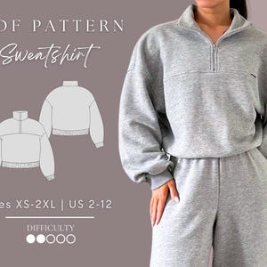Sweater shirt met halve rits pdf naaipatroon maten XS-2XL | VS 2-12