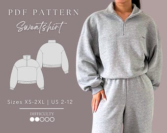 Sweatshirt Half-zip Shirt Pdf Sewing Pattern Sizes XS-2XL | US 2-12
