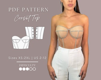 Corset Bustier Top Pdf Sewing Pattern Sizes XS-2XL | US 2-12