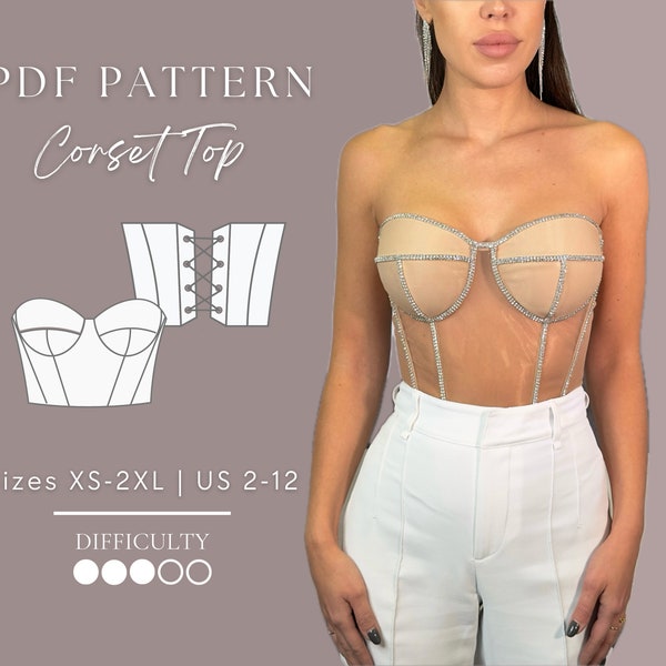 Korsett Bustier Top PDF Schnittmuster Größen XS-2XL | US 2-12