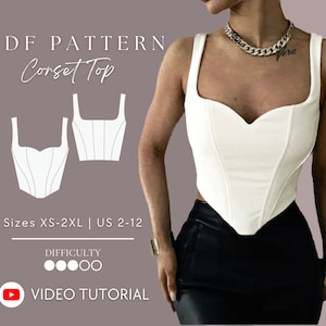 Corset Top Sweetheart Bustier Pdf Sewing Pattern Sizes XS-2XL | US 2-12