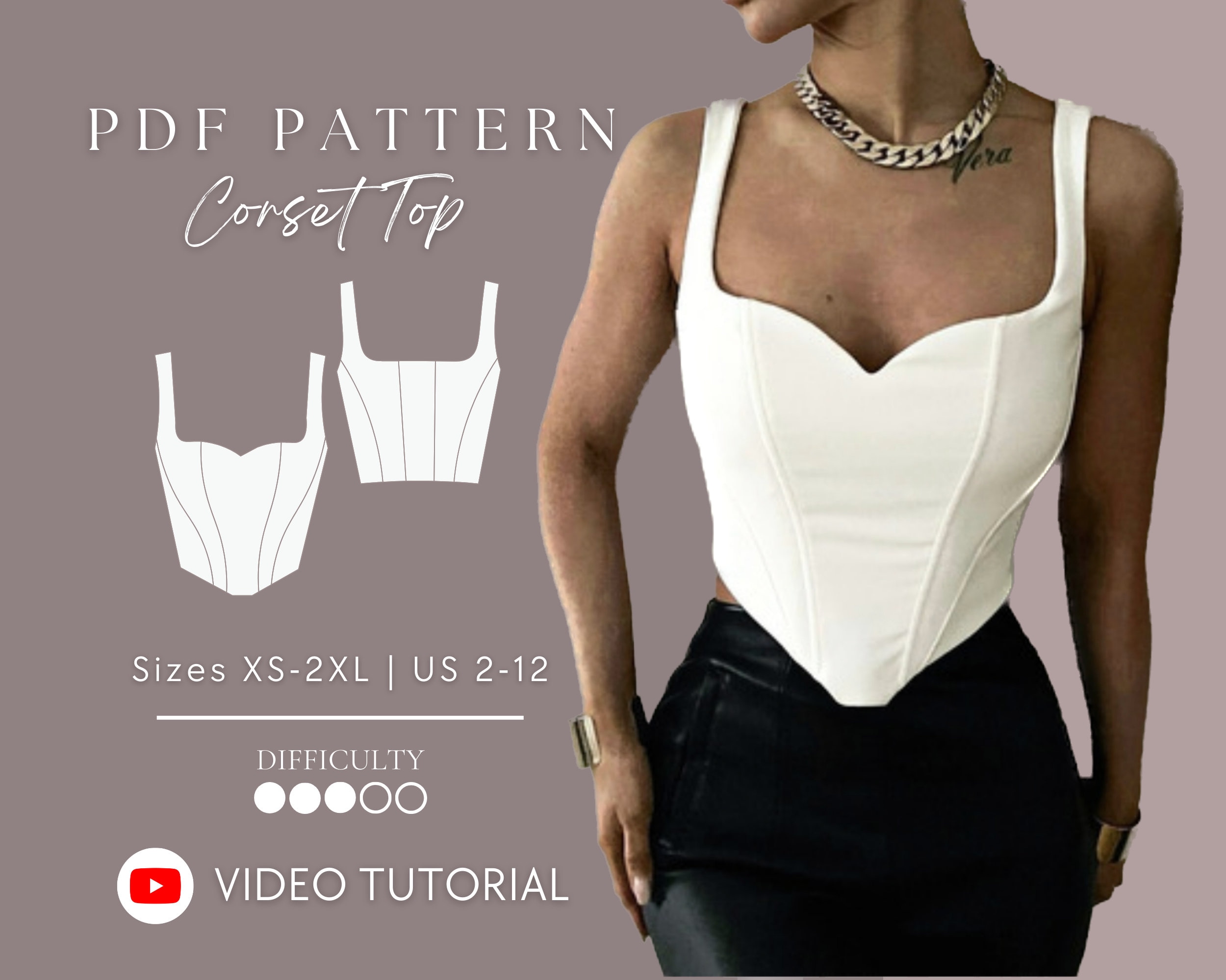Corset Top Sweetheart Bustier Pdf Sewing Pattern Sizes XS 2XL US 2