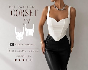 Corset Top Sweetheart Bustier Pdf Sewing Pattern Sizes XS-2XL | US 2-12