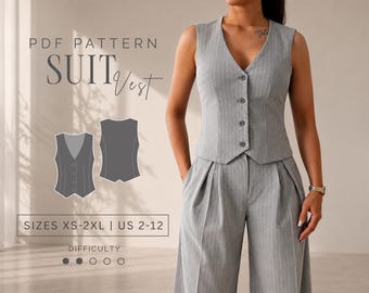 Suit Vest Pdf Sewing Pattern Sizes XS-2XL | US 2-12