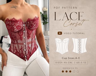 Lace Bustier Corset Top Pdf Sewing Pattern Sizes XS-2XL | US 2-12