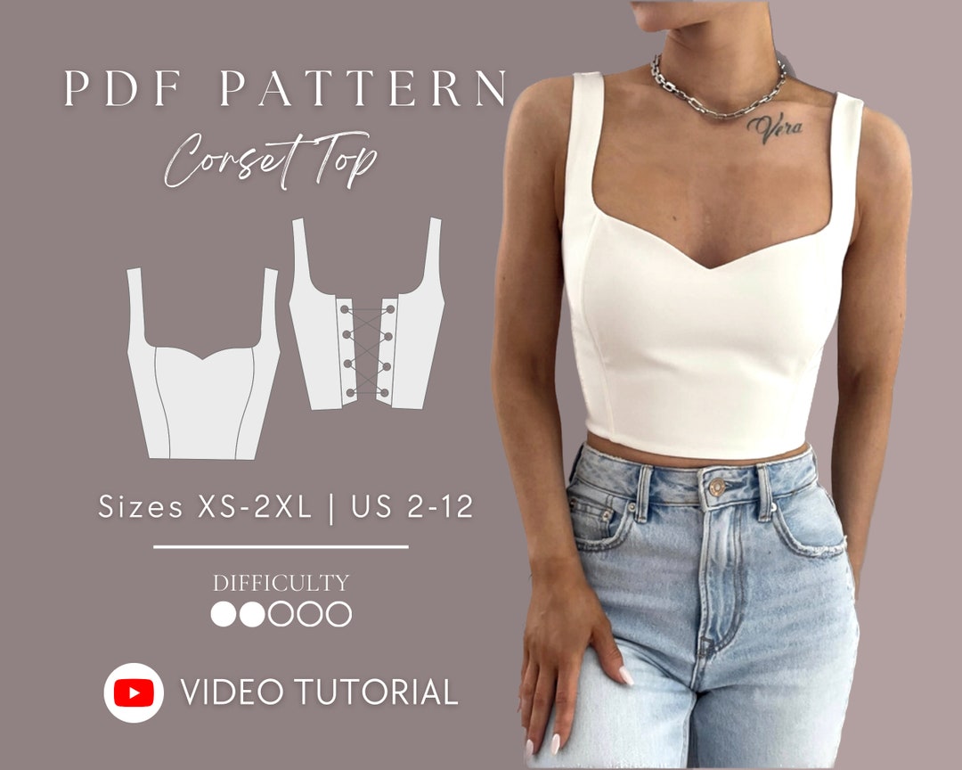 Corset Top Pattern Vanessa, Corset Pattern PDF, Crop Top Bustier Sewing  Pattern Instant Download, Sizes XS 8XL english, Français -  Canada