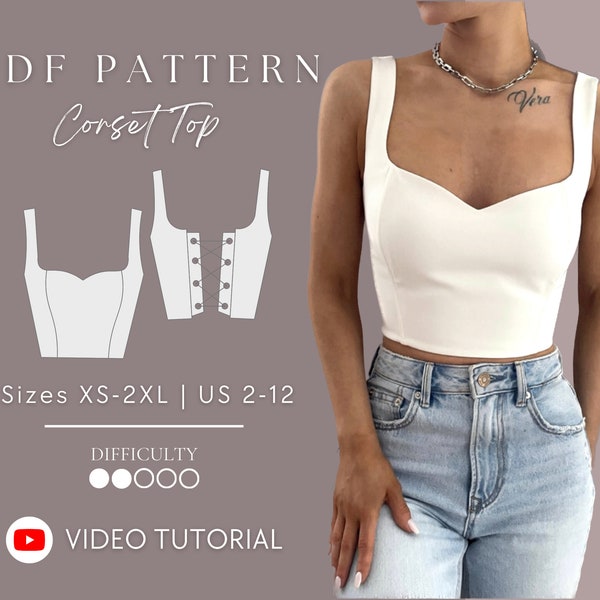 Haut corset chérie Patron de couture PDF tailles XS-2XL | États-Unis 2-12