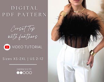 Feather Corset Top Pdf sewing pattern Size XS-2XL | US 2-12