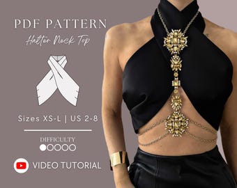 Cross Over Halter Neck Top PDF Sewing Pattern Sizes XS-L | US 2-8