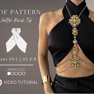 Cross Over Halter Neck Top PDF Sewing Pattern Sizes XS-L | US 2-8