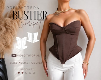 Bustier Corset Top Pdf Sewing Pattern Sizes XS-2XL | US 2-12