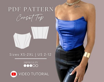 Corset Top Pdf sewing pattern Size XS-2XL | US 2-12