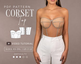 Corset Bustier Top Pdf Sewing Pattern Sizes XS-2XL | US 2-12