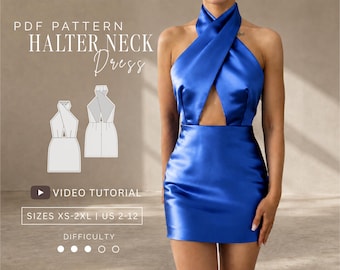 Cross Over Halter Neck Dress PDF Sewing Pattern Sizes XS-2XL | US 2-12