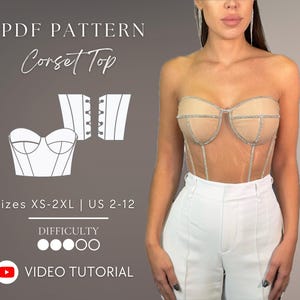 Corset Bustier Top Pdf Sewing Pattern Sizes XS-2XL | US 2-12