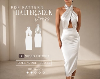 Cross Over Halter Neck Dress PDF Sewing Pattern Sizes XS-2XL | US 2-12