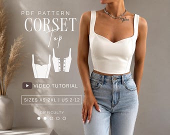 Corset Sweetheart Top PDF Sewing Pattern Sizes XS-2XL | US 2-12